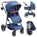 GAOMON Convertible Baby Stroller, Foldable Pushchair, Newborn Reversible Bassinet Pram (Blue_1)