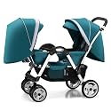 Baby Stroller for Twins-Cozy Compact Twin Stroller, Double Infant Stroller with Tandem Seating,Oversized Canopy, Tandem Umbrella Stroller for Girls Boys (Color : Green)