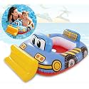 Baby Swimming Pool Float, Cute Car Design Kids Toddler Inflatable Summer Beach Floatie Boat Swim Tube Ring with Safety Seat Floating Mattress Raft for for Kids Years Old (Walker-Tube-Blue)