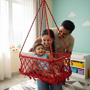 patiofy baby hanging cradlepalna for new born baby for 0 to 2 yearscotton rope cradle red