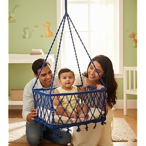patiofy baby adjustable swing cradlehanging cradle for babypalna for new born babycradle for 0 to 2 yearscotton rope cradle blue by patiofy