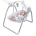 Baby Swing for Infant,Newborn Swing with Music,5 Speed Levels,Timing Setting,Space Adventure Soft Cushion,Foldable Infant Swing with Toy &amp; Mirror for Indoor Outdoor Use 0-9 Months