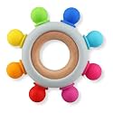 Baby Teething Toys, Silicone Chewable Teethers with Wooden Ring for Soothing Babies Gums, Rudder Chewers Shower Gift for lnfants &amp; Toddlers, 3+ Months (8 Directions, Rainbow)