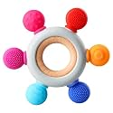 Baby Teething Toys, Silicone Chewable Teethers with Wooden Ring for Soothing Babies Gums, Rudder Chewers Shower Gift for lnfants & Toddlers, 3+ Months (6 Directions, Rainbow)