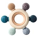 Baby Teething Toys, Silicone Chewable Teethers with Wooden Ring for Soothing Babies Gums, Rudder Chewers Shower Gift for lnfants &amp; Toddlers, 3+ Months (6 Directions, Gray)