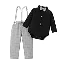 Baby Toddler Boy Formal Gentleman Suits,Dress Short Shirt With Bowtie+Suspender Pants Dressy Outfit