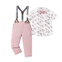 Baby Toddler Boy Formal Gentleman Suits,Dress Short Shirt With Bowtie+Suspender Pants Dressy Outfit