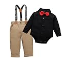 Baby Toddler Boy Formal Gentleman Suits,Dress Short Shirt With Bowtie+Suspender Pants Dressy Outfit