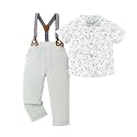 Baby Toddler Boy Formal Gentleman Suits,Dress Short Shirt With Bowtie+Suspender Pants Dressy Outfit