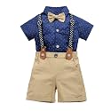 Baby Toddler Boy Formal Gentleman Suits,Dress Short Shirt With Bowtie+Suspender Pants Dressy Outfit