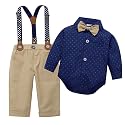 Baby Toddler Boy Formal Gentleman Suits,Dress Short Shirt With Bowtie+Suspender Pants Dressy Outfit