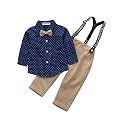 Baby Toddler Boy Formal Gentleman Suits,Dress Short Shirt With Bowtie+Suspender Pants Dressy Outfit