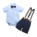 Baby Toddler Boy Formal Gentleman Suits,Dress Short Shirt With Bowtie+Suspender Pants Dressy Outfit