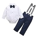 Baby Toddler Boy Formal Gentleman Suits,Dress Short Shirt With Bowtie+Suspender Pants Dressy Outfit
