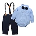Baby Toddler Boy Formal Gentleman Suits,Dress Short Shirt With Bowtie+Suspender Pants Dressy Outfit