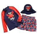 Baby and Toddler Boys' 3-Piece Swimsuit Set Kids Bathing Suit Swimwear with Hat Surfing Suit UPF 50+ FBA