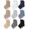 Baby Toddler Crew Socks, Non Slip Sole Combed Cotton for Boy Girl 9 Pairs