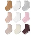 Baby Toddler Crew Socks, Non Slip Sole Combed Cotton for Boy Girl 9 Pairs