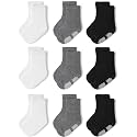 Baby Toddler Crew Socks, Non Slip Sole Combed Cotton for Boy Girl 9 Pairs