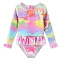 Baby and Toddler Girls One Piece Rash Guard Swimsuits for Girls Long Sleeve Swim Shirts with Sun Protection