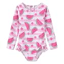 Baby and Toddler Girls One Piece Rash Guard Swimsuits for Girls Long Sleeve Swim Shirts with Sun Protection
