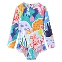 Baby and Toddler Girls One Piece Rash Guard Swimsuits for Girls Long Sleeve Swim Shirts with Sun Protection