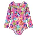 Baby and Toddler Girls One Piece Rash Guard Swimsuits for Girls Long Sleeve Swim Shirts with Sun Protection