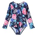 Baby and Toddler Girls One Piece Rash Guard Swimsuits for Girls Long Sleeve Swim Shirts with Sun Protection