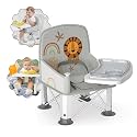 Baby Travel Booster Seat with Double Tray, BabyBond Upgraded Toddler Portable Baby Chair, Booster Seat for Dining Table, Stable and Foldable Booster Baby Chair for Indoor/Outdoor use (Cyan)