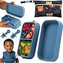 Baby Travel Feeding Set with Silicone Suction Plates, Dark Blue Small