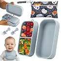Baby Travel Feeding Set with Silicone Suction Plates, Grey Small