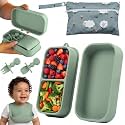 Baby Travel Feeding Set with Silicone Suction Plates, Green Small