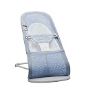 BabyBjörn Bouncer Balance Soft, Light Grey Frame, Mesh, Sky Blue/White, 2-in-1 Adjustable Baby Bouncer Seat and Toddler Chair, Newborn to Toddler (8-29 lbs), 4 Positions, Lightweight &amp; Portable