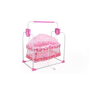 babyblessing baby cradle with swing for newborn foldable palna jhula uyyala baby swing cradle with soft mattress sturdy frame 0 to 15 months pink