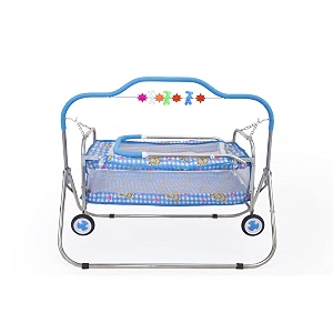 babyblessing baby cradle with swing for newborn foldable palna jhula uyyala baby swing cradle with soft mattress sturdy frame 0 to 15 months sky blue