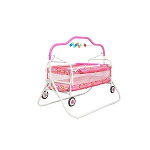 babyblessing baby cradle with swing for newborn foldable palna jhula uyyala baby swing cradle with soft mattress sturdy frame 0 to 15 months pink