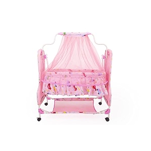 babyblessing baby cradle with swing for newborn foldable palna jhula uyyala baby swing cradle with soft mattress sturdy frame 0 to 12 months pink