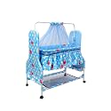 BABYBLESSING Baby Cradle with Swing for Newborn, Foldable Palna Jhula Uyyala, Baby Swing Cradle with Soft Mattress, Sturdy Frame, 0 to 8 Months, Sky Blue