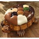 BABYCE Footstool Sofa Stool Wood Ottoman Footstool,Leather Upholstered Vintage Turtle Footrest Stool with Wheels90x60x33cm (Color : Stitching Color)