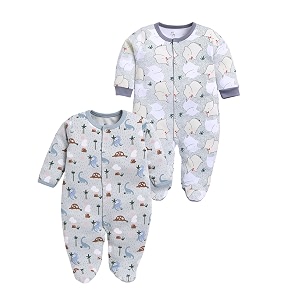 babygo baby boys 100 cotton full sleeve sleepsuitromper pack of 2  soft amp breathable front open snap button footed bodysuit  newborn baby clothing set  sleepwear