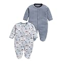 BABYGO Baby Boys 100% Cotton Full Sleeve Sleepsuit/Romper Pack of 2 | Soft &amp; Breathable Front Open Snap Button Footed Bodysuit | Newborn Baby Clothing Set | Sleepwear