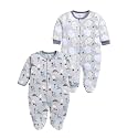 BABYGO Baby Boys 100% Cotton Full Sleeve Sleepsuit/Romper Pack of 2 | Soft &amp; Breathable Front Open Snap Button Footed Bodysuit | Newborn Baby Clothing Set | Sleepwear