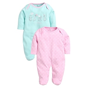 babygo baby boys amp baby girls cotton sleepsuit pack of 2  newborn infant full sleeve romper jumpsuit  soft breathable onesies set  snap button closure night suit