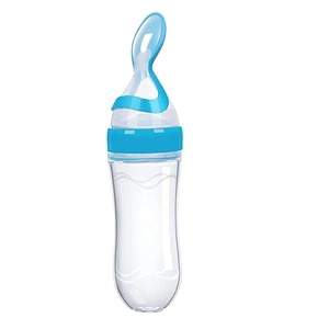 babygo 90ml silicone squeeze feeder with spoon  baby food storage container and dispenser for cereal and puree  travel weaning spoon for infants and toddlers