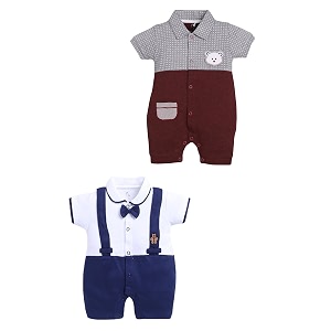babygo baby half sleeve rompers 100 cotton rompers for new born baby boysdaily suits for baby boys amp girls 3x6mnavy-maroon1onesies infant clothes  pack of 2