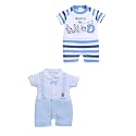 BabyGo Baby Half Sleeve Rompers 100% Cotton Rompers for New Born Baby Boys|Daily Suits for Baby Boys & Girls| 3X6M|SKY-SKYY|Onesies| Infant Clothes | Pack of 2