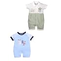 BabyGo Baby Half Sleeve Rompers 100% Cotton Rompers for New Born Baby Boys|Daily Suits for Baby Boys & Girls| 6X9M|SKY-OLIVE2|Onesies| Infant Clothes | Pack of 2