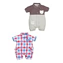 BabyGo Baby Half Sleeve Rompers 100% Cotton Rompers for New Born Baby Boys|Daily Suits for Baby Boys & Girls| 6X9M|NAVY-GREYY|Onesies| Infant Clothes | Pack of 2