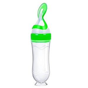 babygo silicone squeeze bottle with spoon cap for baby food  reusable bpa-free pouch for purees amp cereal easy fill travel feeder for on-the-go toddlers 4-24 months