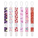 babygoal Heart Pacifier Clips, 6 Pack Binky Paci Holder and Leash Fits for Most Pacifiers, Binkies and Valentine's Day Gift